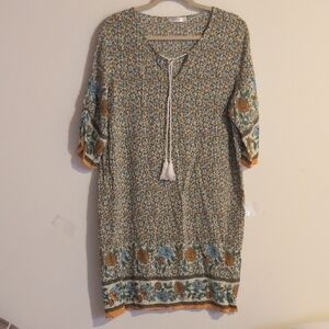 Alife Cream and Brown 3/4 Sleeve Tie Front Tunic